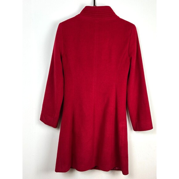 Perry Ellis Portfolio Womens Berry Red Classic Wool Dress Coat Overcoat  Size 4 - Picture 9 of 16